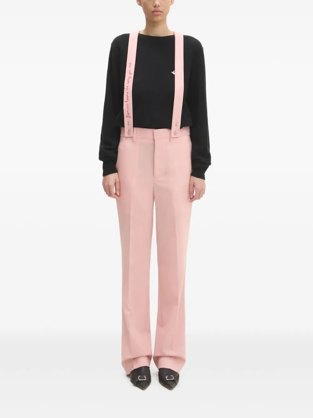 

Шерстяные брюки с вышитыми бретелями Fiorucci, розовый