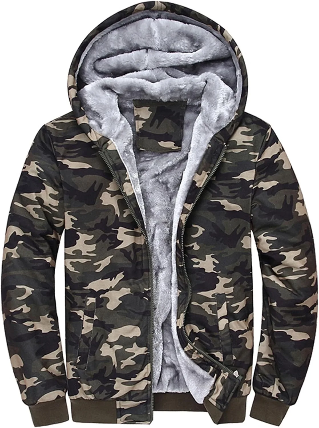 Мужской камуфляжный худи на шнурке базовый slim fit хлопковый свитшот на молнии утепленный флисовый худи с полной застежкой Generic, зеленый