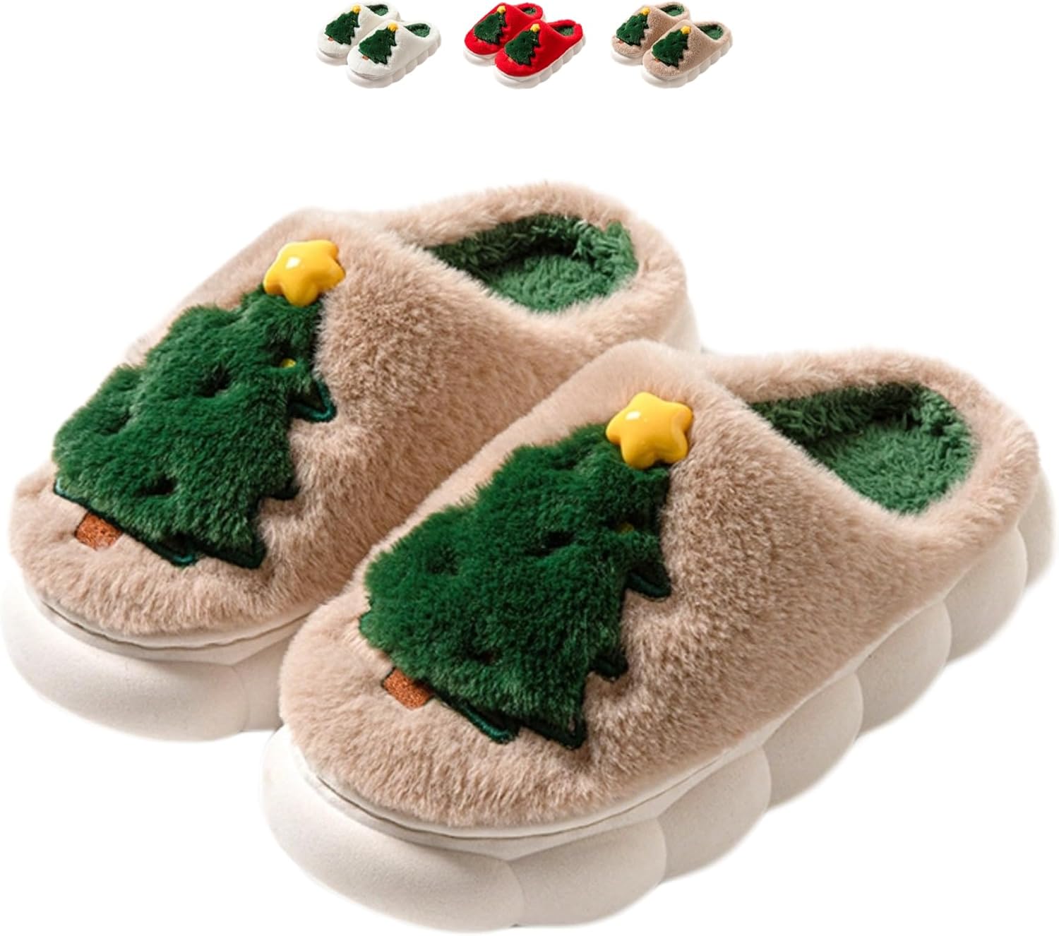 

Рождественские домашние тапочки iwhgrmp для женщин и мужчин, плюшевые хлопковые зимние тапочки для спальни, теплые, с нескользящей подошвой, с праздничным дизайном, хаки