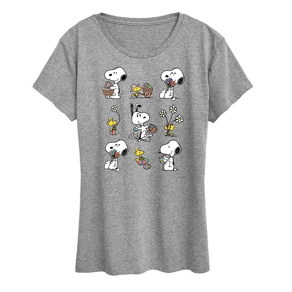 

Женская футболка с весенним узором и графическим рисунком Peanuts Snoopy & Woodstock Licensed Character, цвет Heather Gray