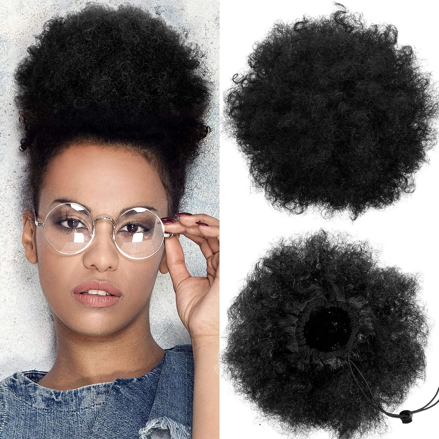 Комплект из 2 накладных шиньонов «Afro Puff» с кудрявыми волосами Willbond
