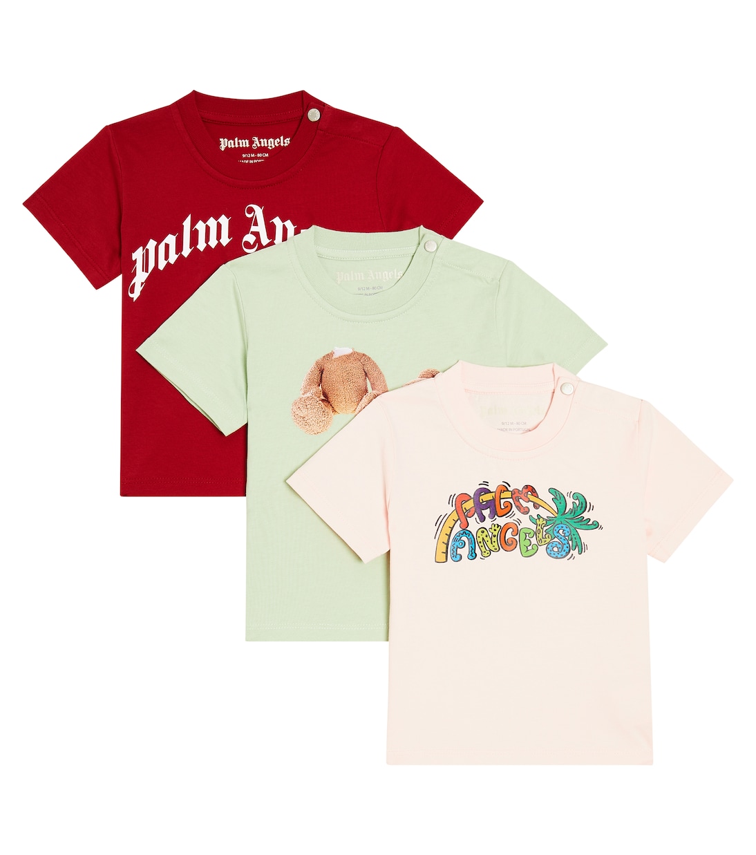 

Детский комплект из трех футболок из хлопкового джерси Palm Angels Kids, Pink White
