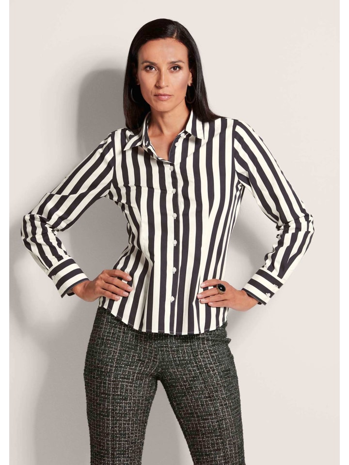 

MADELEINE Полосатая контрастная блузка-рубашка черного/бежевого цвета