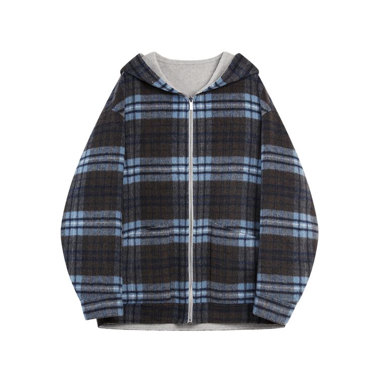 

ELLE Пальто женское синее в клетку с капюшоном Moderate Straight Fit