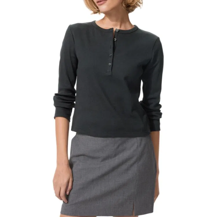 Футболка женская Henry Collar черная UNIQLO, Black