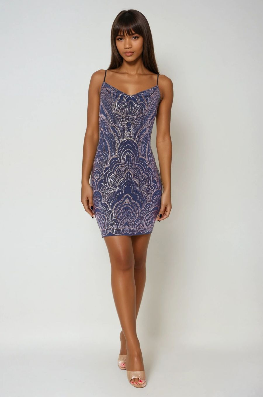 

Женское облегающее платье на тонких бретелях с блестками Bebe, Gunmetal