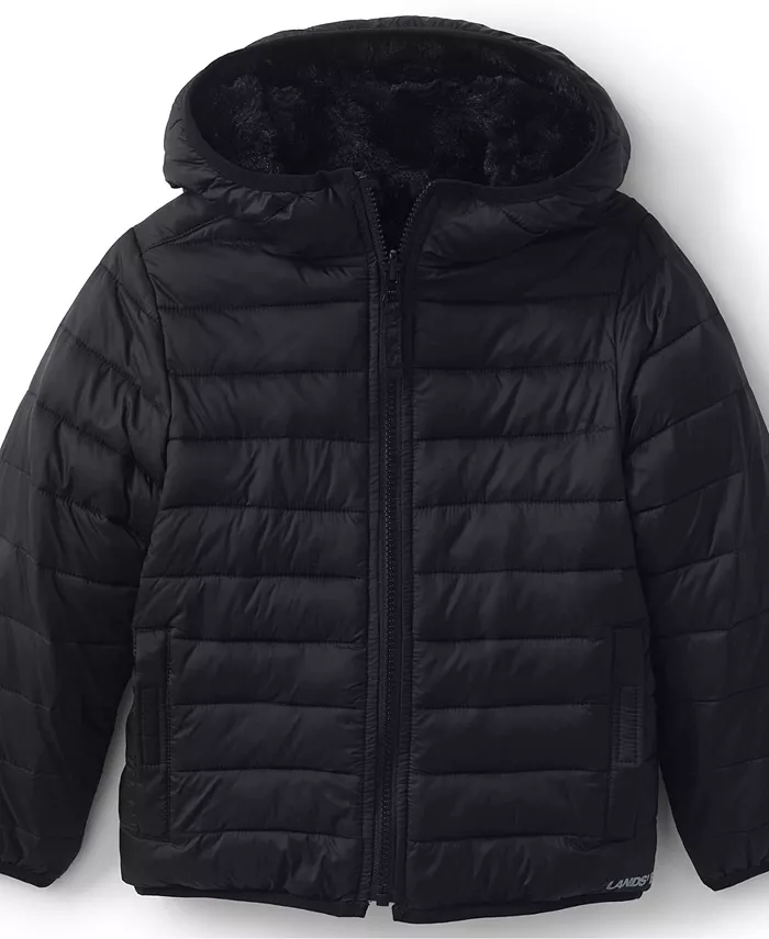 

Детская утепленная куртка-флиска с двусторонним дизайном для девочек Lands' End, черный