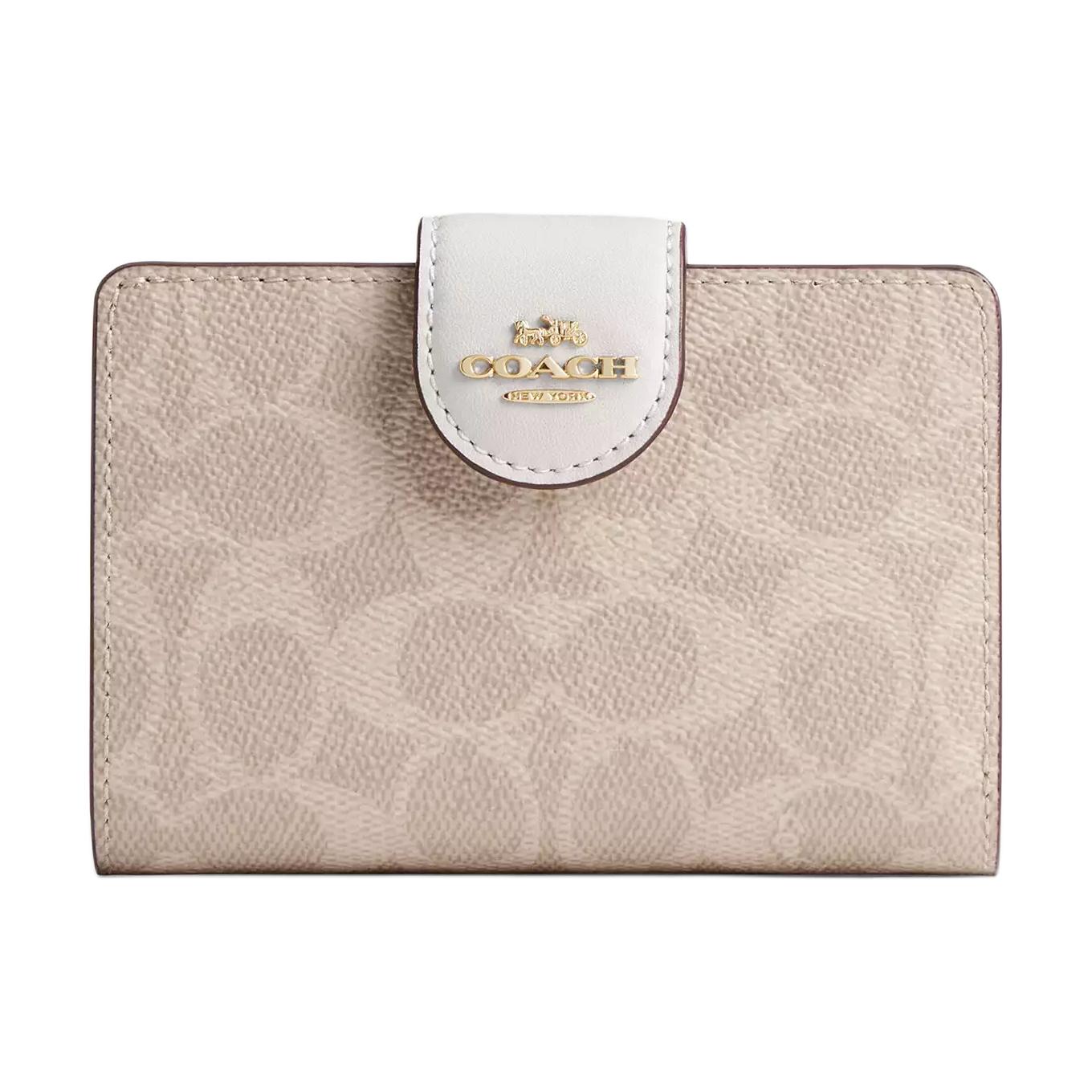 

Кошелек Coach Signature Coated Canvas Medium с угловой молнией женский песочный и меловой
