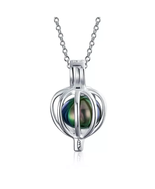 

Ожерелье с подвеской в виде птичьей клетки из черного пресноводного жемчуга каплевидной формы из серебра 925 пробы Bling Jewelry, black