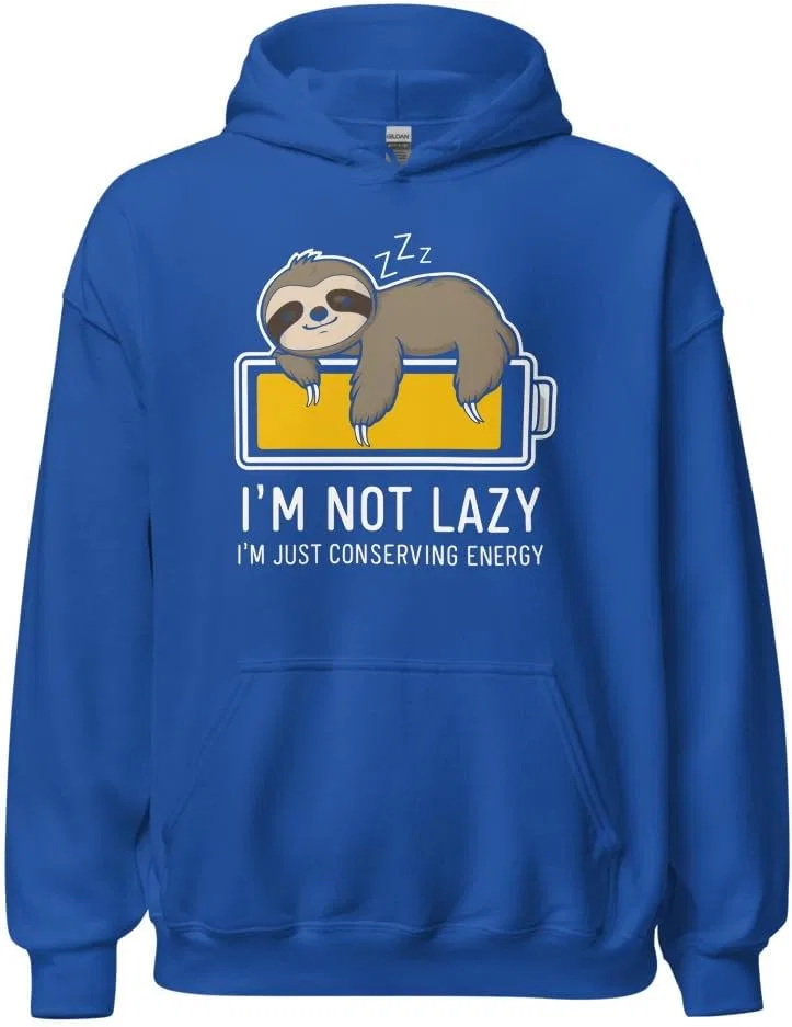 Толстовка Funny Sloth Battery Unisex, I'm Not Lazy I'm Just Conserving Energy Generic, Royal