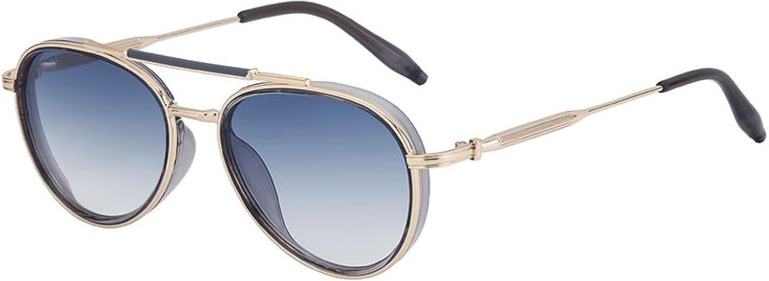 

Круглые солнцезащитные очки в стиле стимпанк для мужчин, роскошные овальные очки в винтажном стиле панк с металлической оправой, защита от УФ-излучения UV400 TVTBBVV, C4goldblue