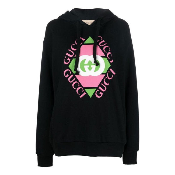 

Толстовка (WMNS) GUCCI Logo Print Cotton Hoodie 'Black', черный