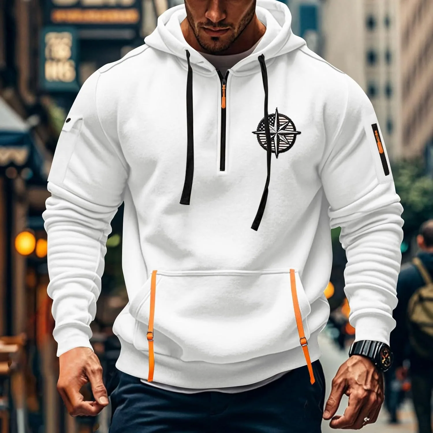 Толстовка с капюшоном для мужчин, Quarter Zip, с карманами — фото 2