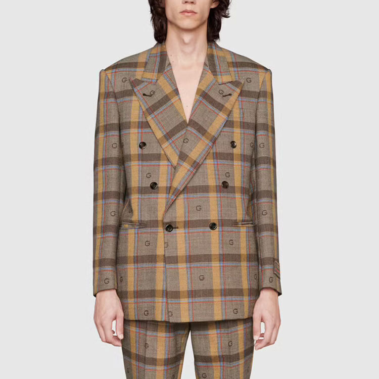 Пиджак деловой мужской Gucci Check-wool, коричневый — фото 3