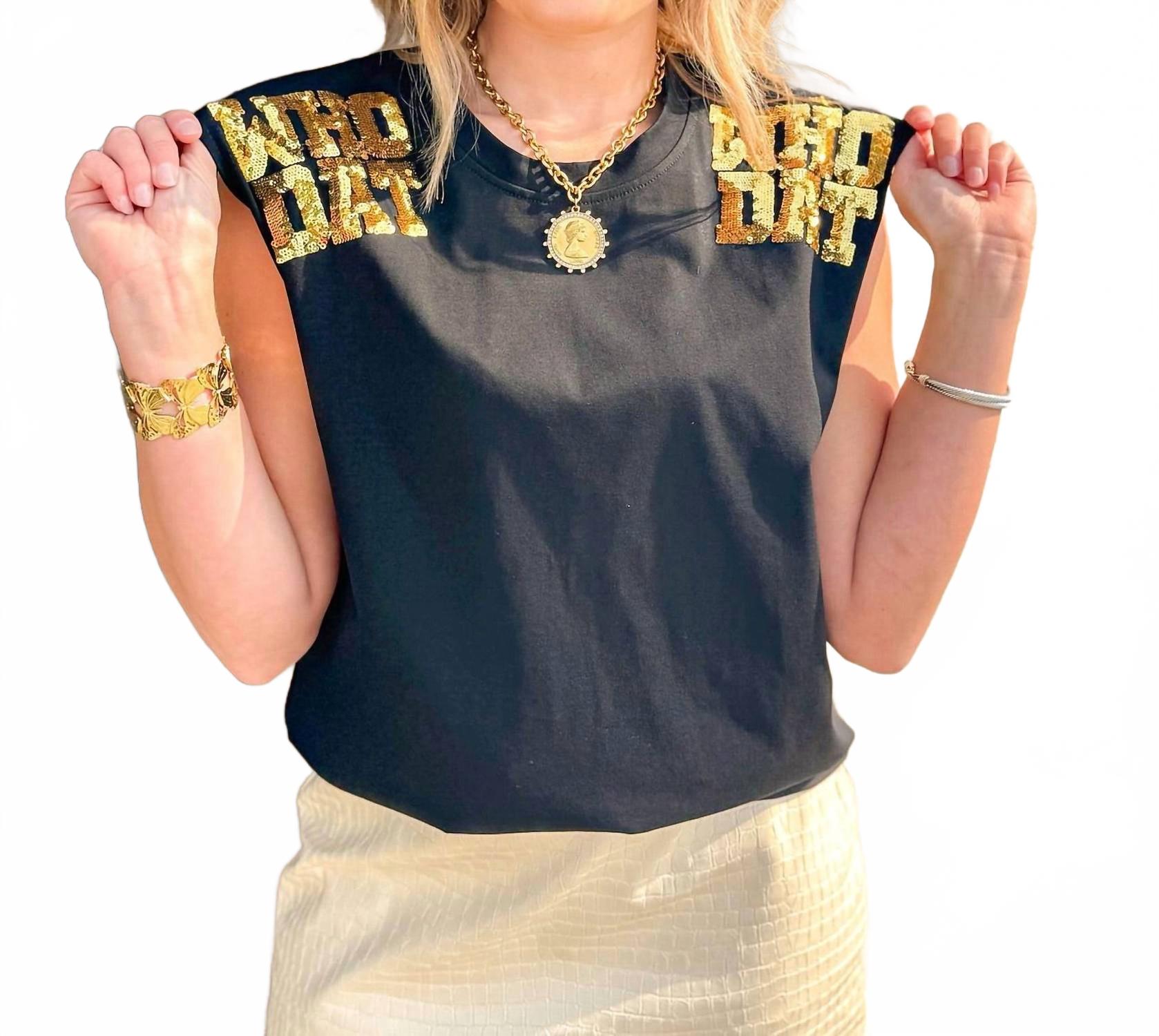 

Майка с пайетками Who Dat, черная Sparkle City, черный