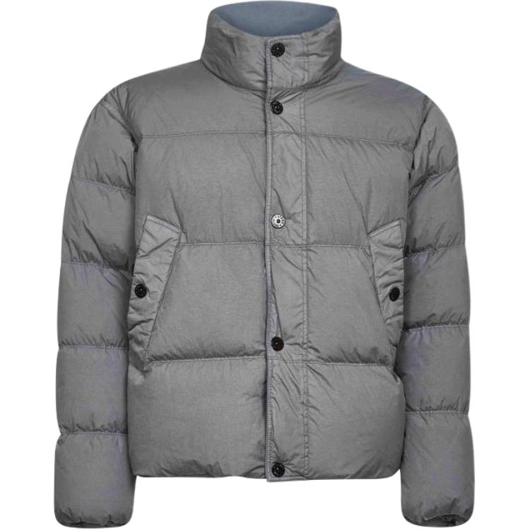 STONE ISLAND Пуховик с высоким воротником и логотипом, Gray — фото 2