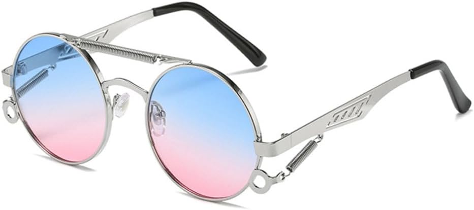 

Ретро металлические круглые солнцезащитные очки с двойной перемычкой, модные женские очки с зеркальными линзами, трендовые мужские солнцезащитные очки в стиле панк для весны TYUVIVO, Silver Blue Pink