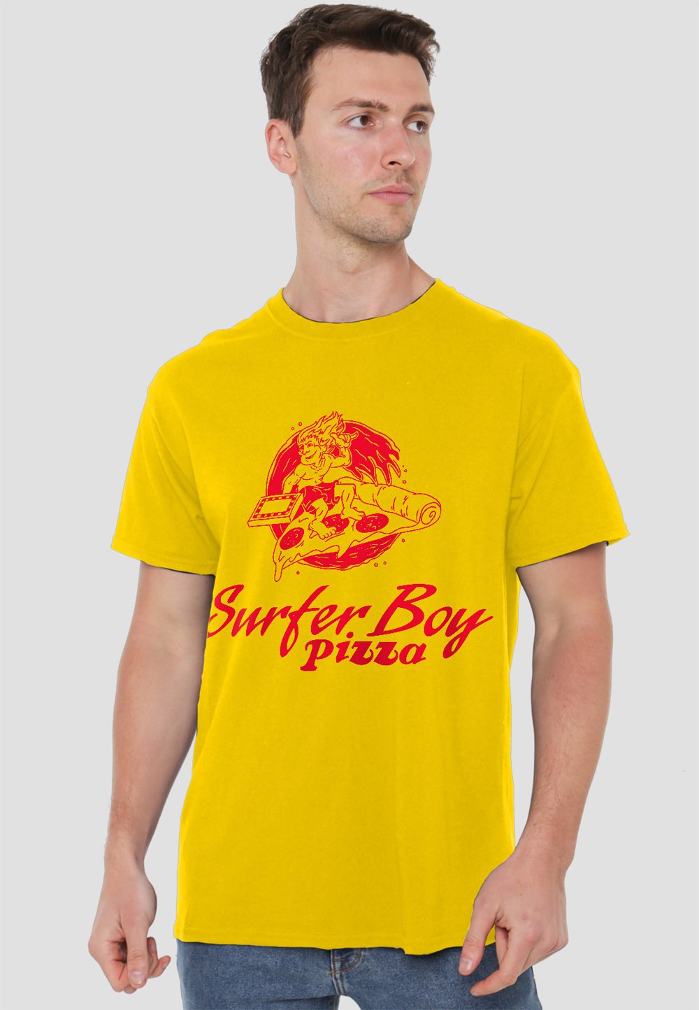 

Футболка с принтом STRANGERS THINGS SURFER BOY PIZZA NETFLIX, желтый