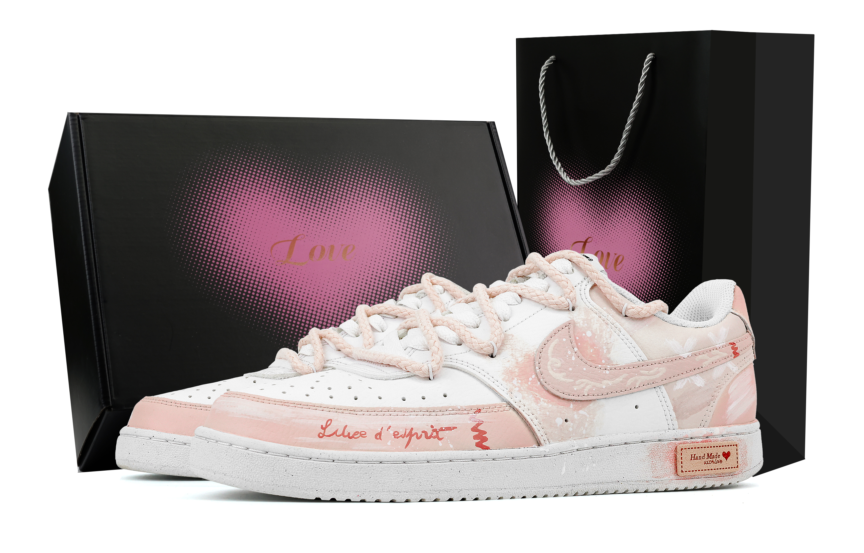 

Nike Кроссовки Court Vision 1 Cherry Pink Story Heart Box с антискользящим покрытием, износостойкие, низкие, для скейтбординга, мужские, белые, розовые