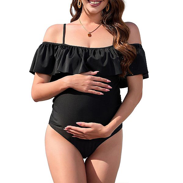 

Купальник для беременных с принтом и открытыми плечами Clearflower, Black, Черный, Купальник для беременных с принтом и открытыми плечами Clearflower, Black