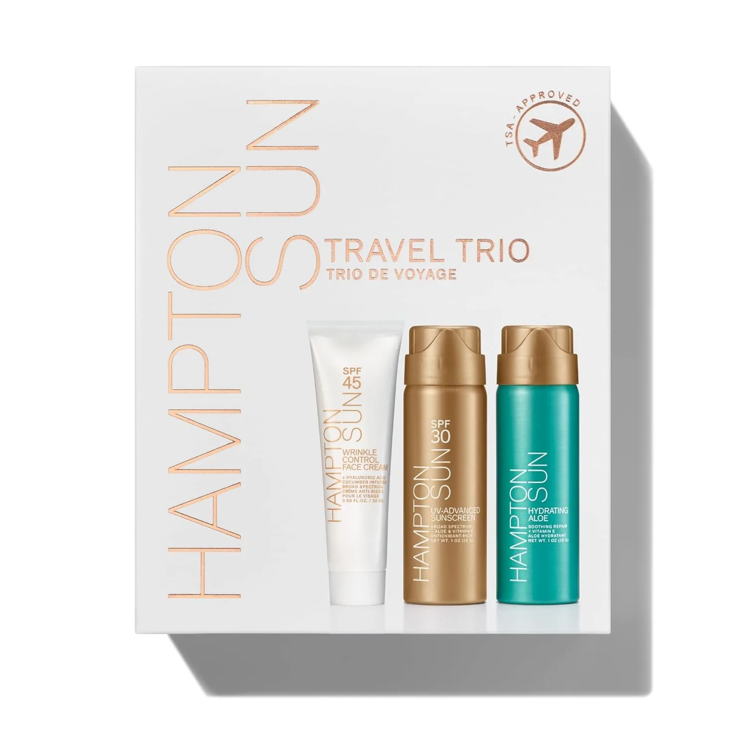 Hampton Sun Travel Trio Kit | SPF 30 28 г спрей для загара + 28 г увлажняющий спрей с алоэ | широкий спектр, водостойкость | успокаивающее и увлажняющее средство от солнечных ожогов
