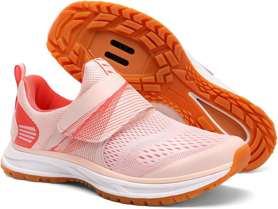 

Женские кроссовки для велотренажера, дышащие, высокопроизводительные для использования в помещении и на улице - совместимые с SPD Tailoria, белый/розовый