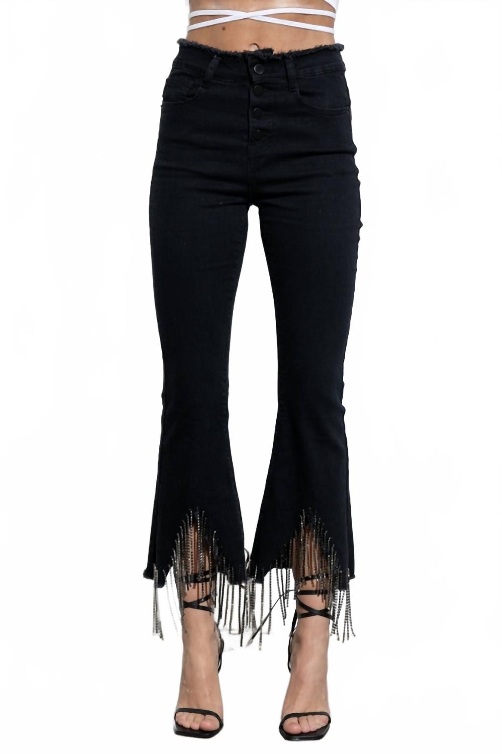 

Черные джинсовые брюки с бахромой и стразами Blue B