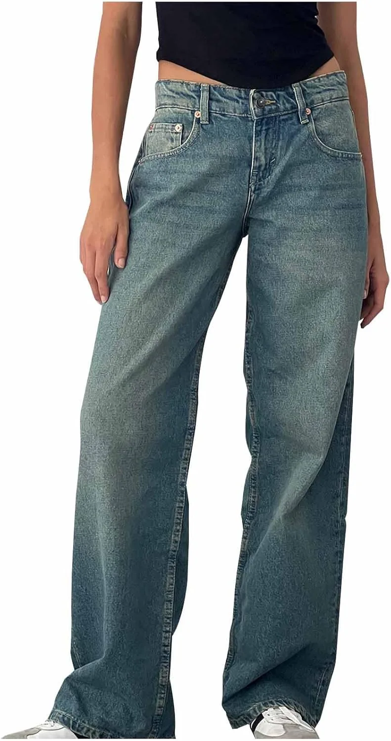 Женские джинсы классические mid waist широкие