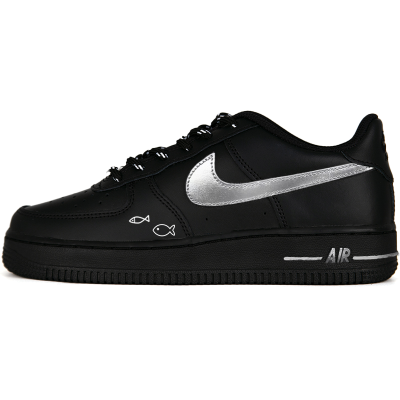 

Nike Кроссовки Air Force 1 Masked Fish Abrasion Resistant Low top Skateboard Shoes Unisex Black Silver