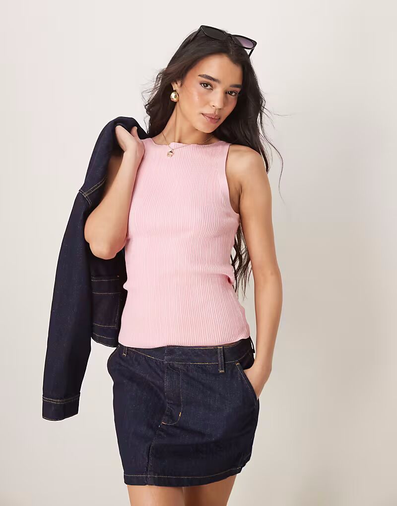 

ASOS DESIGN трикотажный топ на бретелях с косым вырезом розового цвета