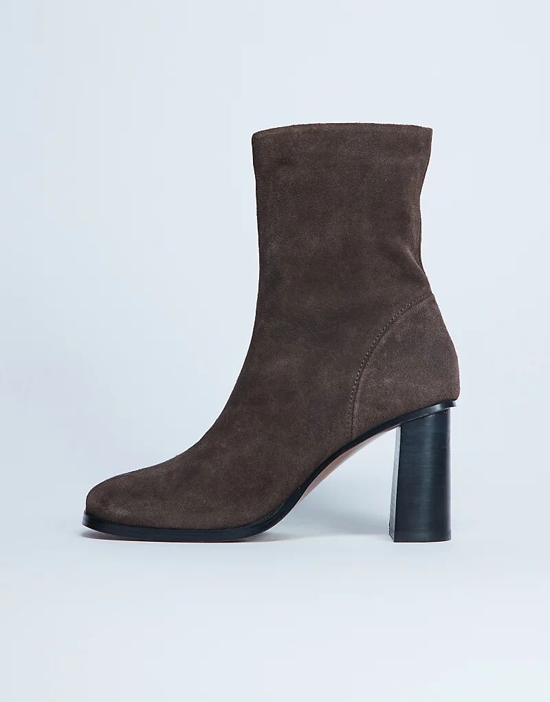 Ботильоны Topshop Nellie из натуральной замши на каблуке шоколадного цвета — фото 3
