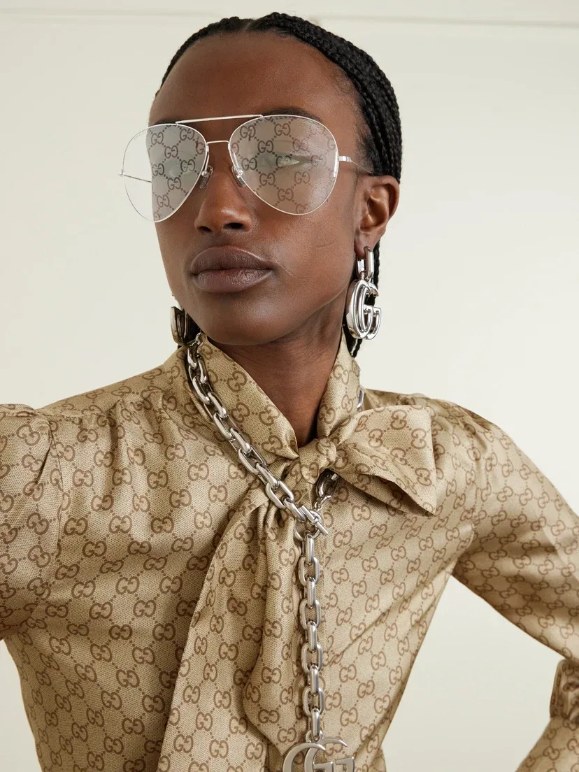 Солнцезащитные очки в стиле "авиатор" серебристого цвета Gucci Eyewear, прозрачный — фото 2
