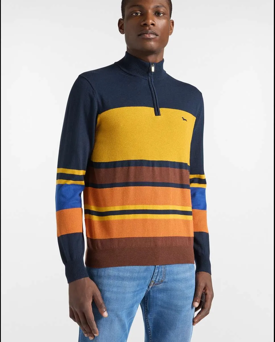 

Мужской джемпер в полоску с полузастежкой на молнию Harmont&Blaine, темно-синий/оранжевый