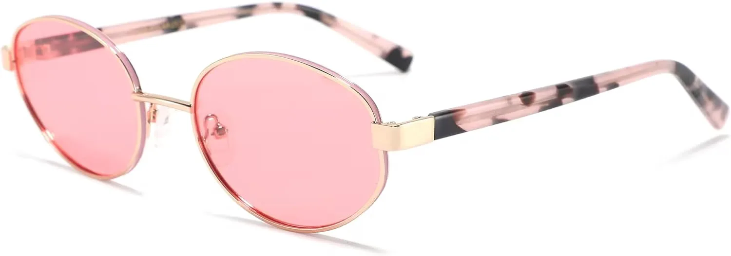 

Ретро-солнцезащитные очки овальной формы для женщин, металлическая оправа с ацетатными дужками, розовые прозрачные линзы, винтажный стиль Generic, Golden