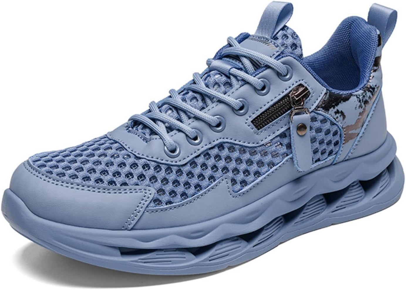 

Мужские дышащие спортивные кроссовки из сетки с карманом на молнии и волнообразной подошвой, легкие кроссовки для бега и повседневных занятий на свежем воздухе Lshwcift, синий