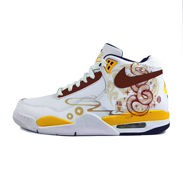 

Nike Легендарные баскетбольные кроссовки Flight Legacy с амортизацией, противоскользящей и износостойкой подошвой, мид-топ, винтажные, мужские, бело-желтые