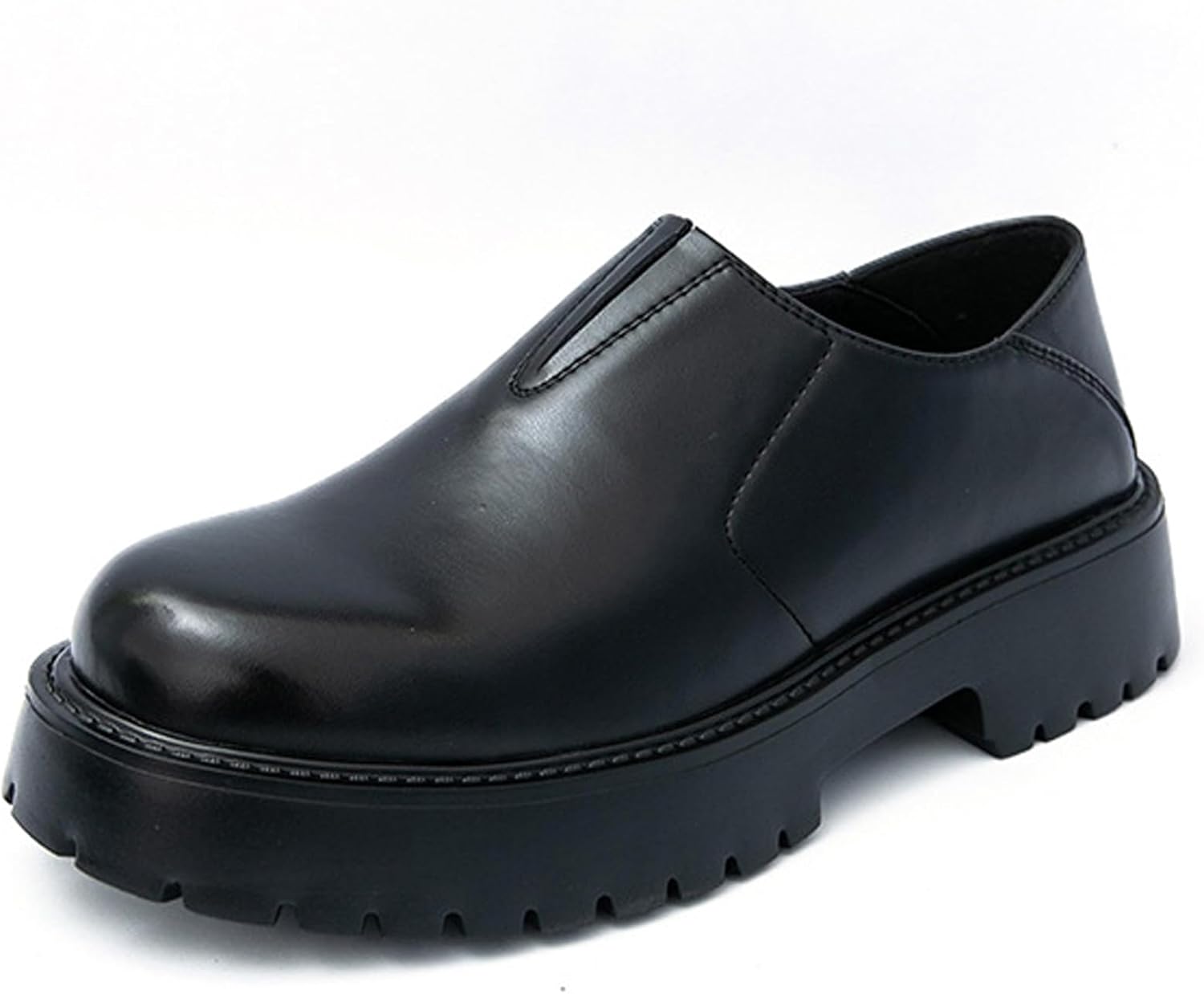 

Мужские кожаные лоферы без шнурков на платформе с противоскользящей подошвой для увеличения роста, классические ретро-туфли с круглым носком и широким мысом для работы, официальных и повседневных образов Azagneem, черный