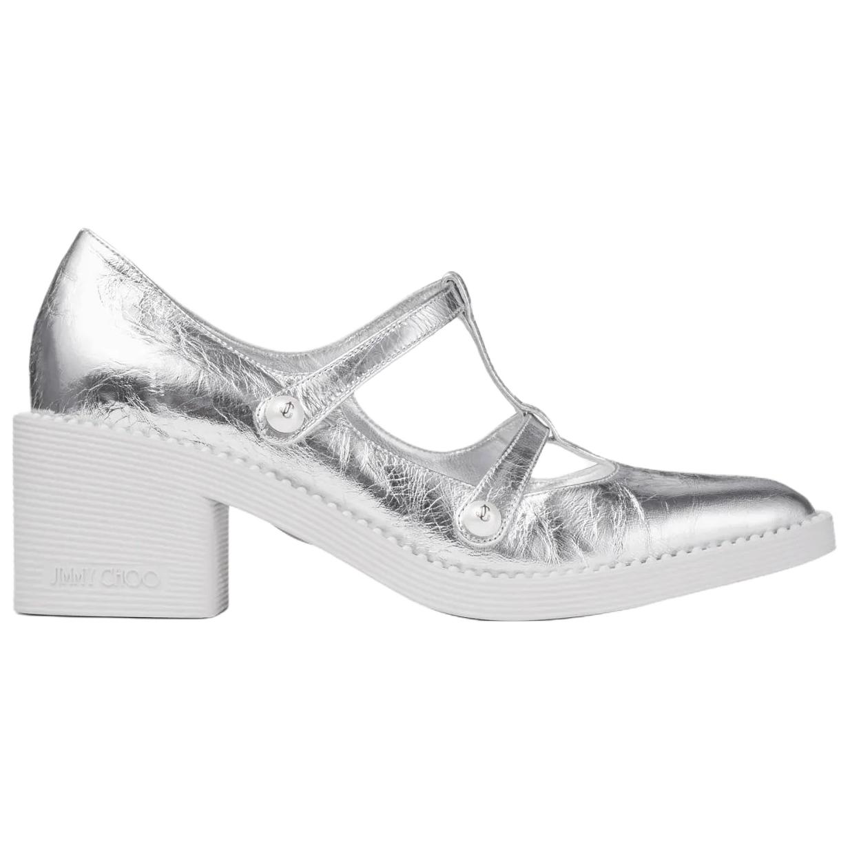 Jimmy Choo Мари Джейн на массивном каблуке 6 см серебристые женские — фото 2