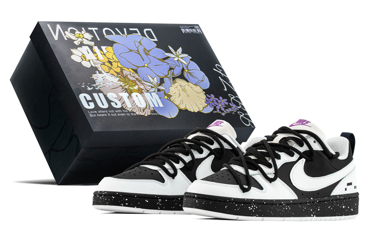 

Nike Кроссовки для скейтбординга Court Borough Reverse Panda Slip Resistant Shock Absorbers низкие детские Black White