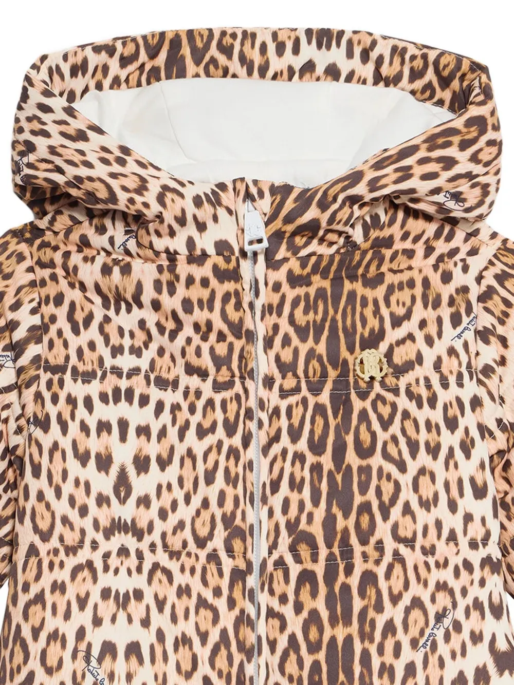 Дутый комбинезон с леопардовым принтом и капюшоном Roberto Cavalli Junior, бежевый — фото 4
