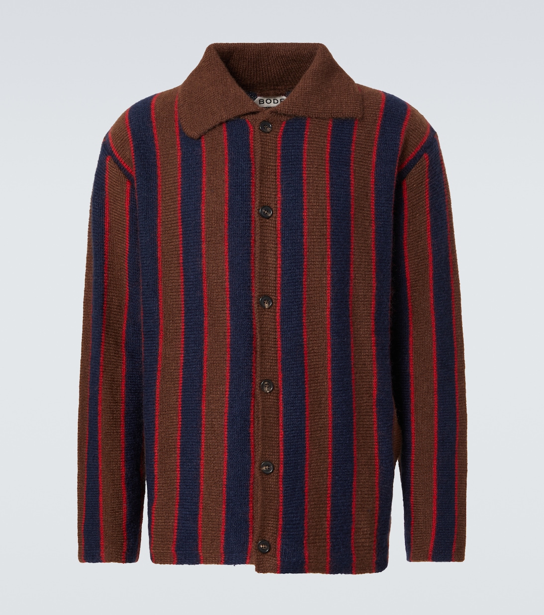 

Полосатый кардиган из мохера с добавками Bode, Navy Brown