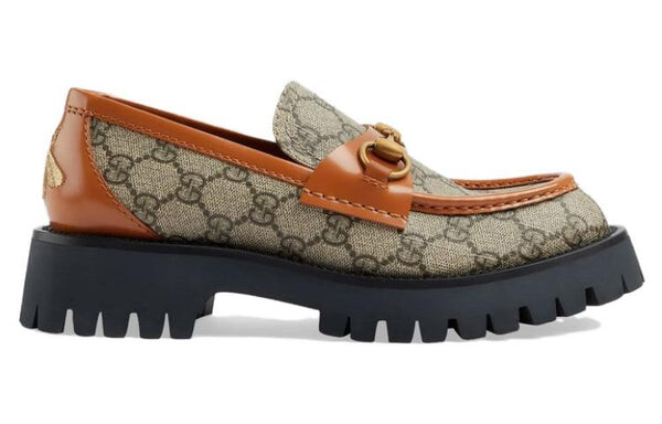 Кроссовки gg canvas platform loafers horsebit 'brown leather' Gucci, коричневый — фото 2