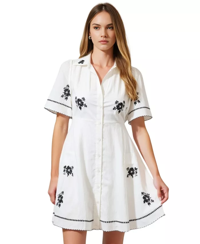 

Женское платье-рубашка с короткими рукавами и вышивкой Modenaire, белый