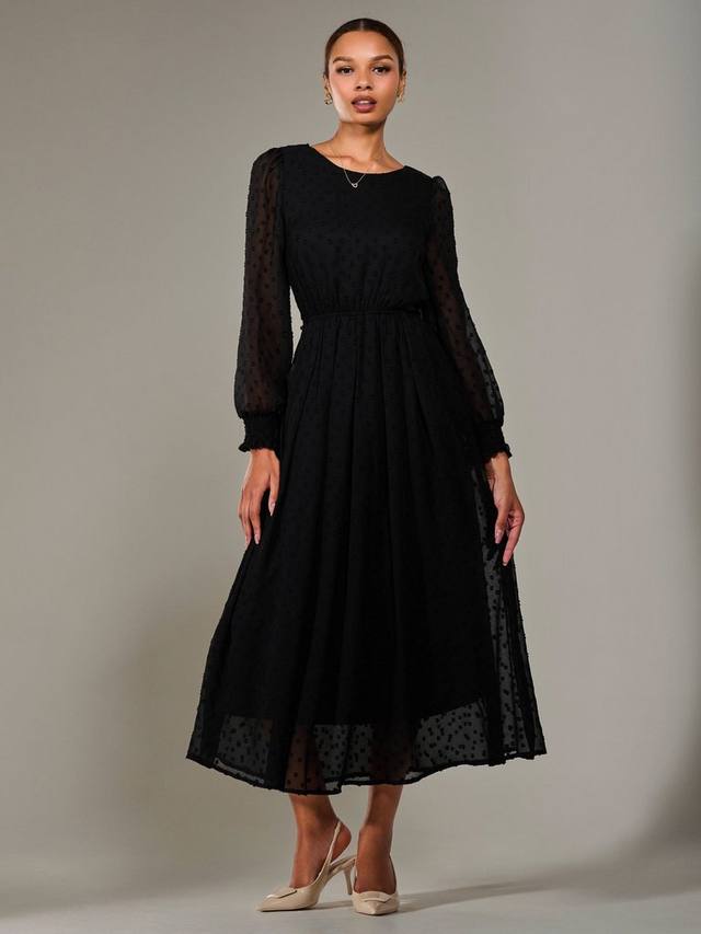 

Платье миди с длинными рукавами из шифона Jolie Moi, Black