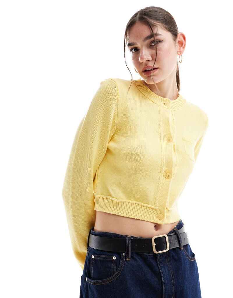 

Лимонный укороченный кардиган с карманами из смесового хлопка ASOS DESIGN