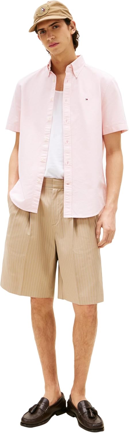 Рубашки оксфорды Tommy Hilfiger Men's с коротким рукавом, классический крой, мужские рубашки на пуговицах, Pink Lily — фото 3