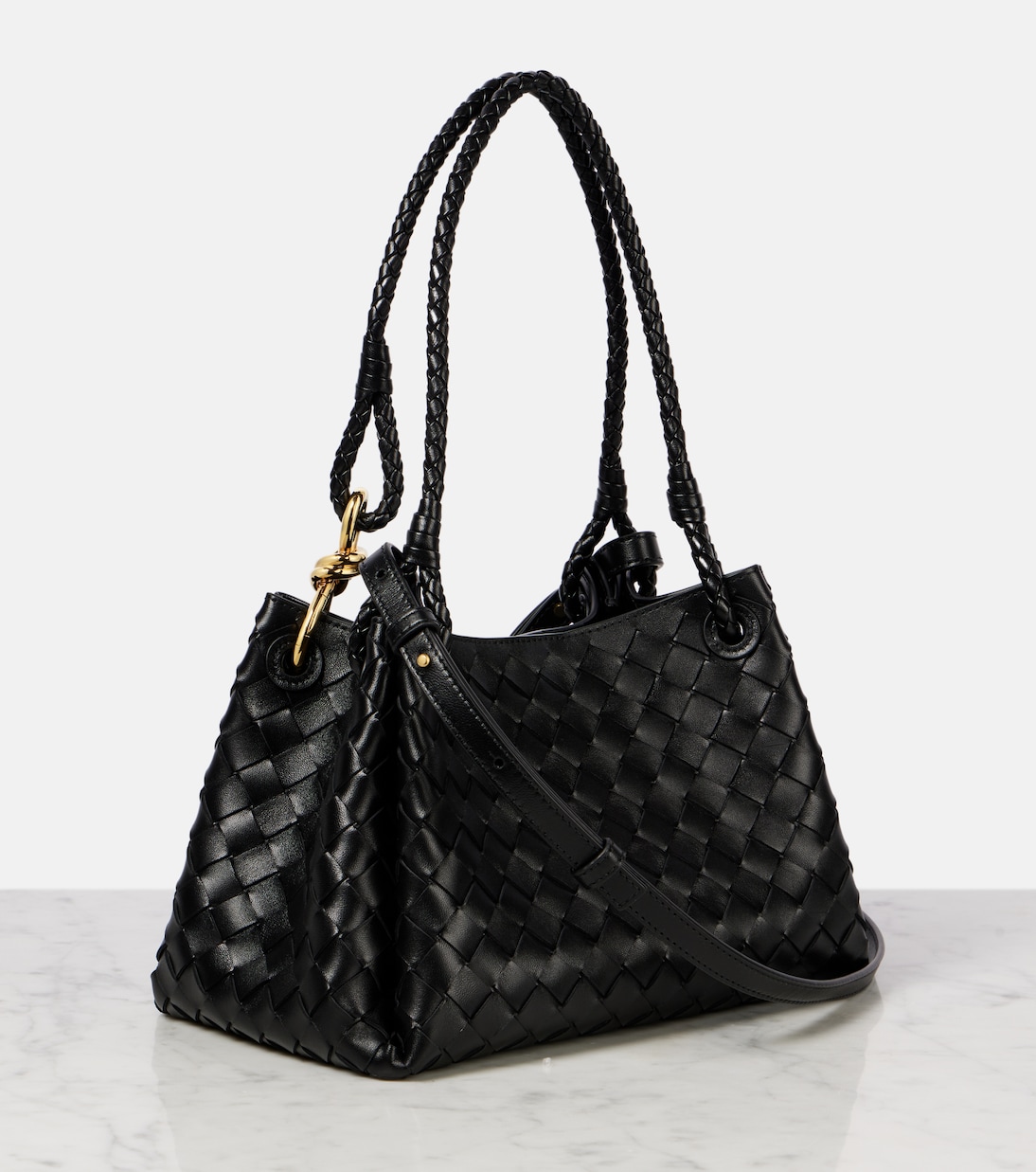 Сумка-тоут Parachute Medium из плетеной кожи Intrecciato Bottega Veneta, Black-M Brass — фото 4