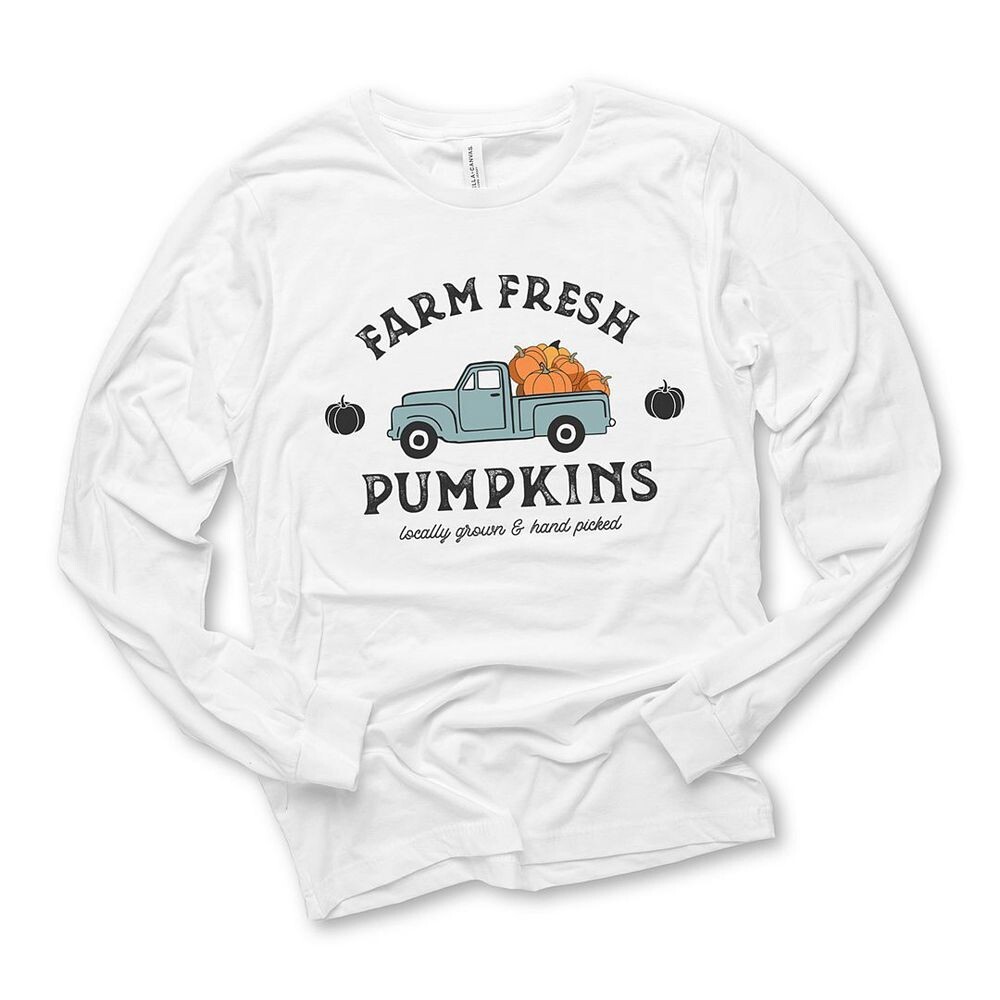 

Футболка с длинными рукавами и рисунком Farm Fresh Pumpkins Truck Simply Sage Market, белый