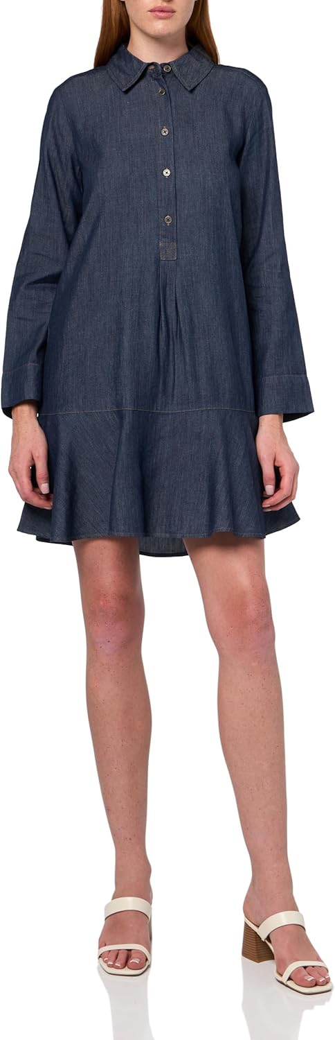 

Женское платье-рубашка Tommy Hilfiger с длинными рукавами, воротником и оборкой, Dark Wash