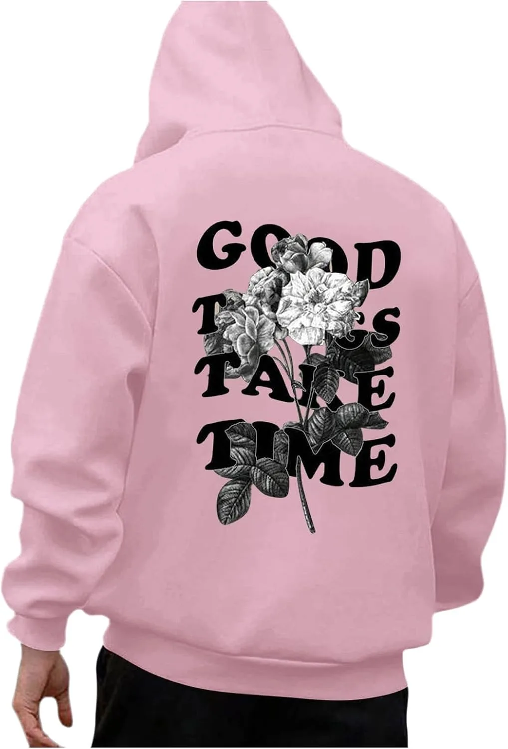 

Оверсайз худи для мужчин Good Things Take Time & Rose Shape Print